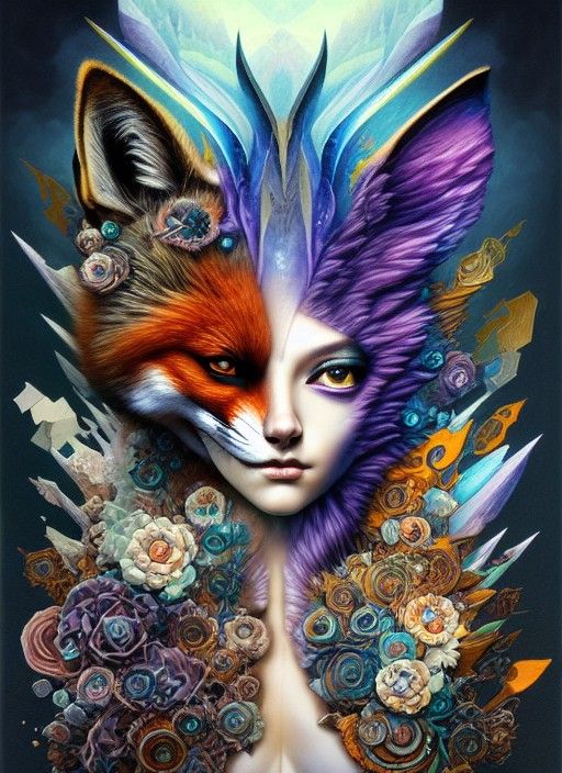 Fragmented Fox Alchemy: Surreal Shard Poster Art