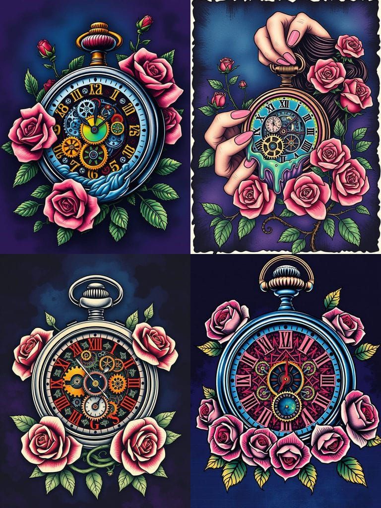 Surreal Pocket Watch Tattoo Art in Vintage Style