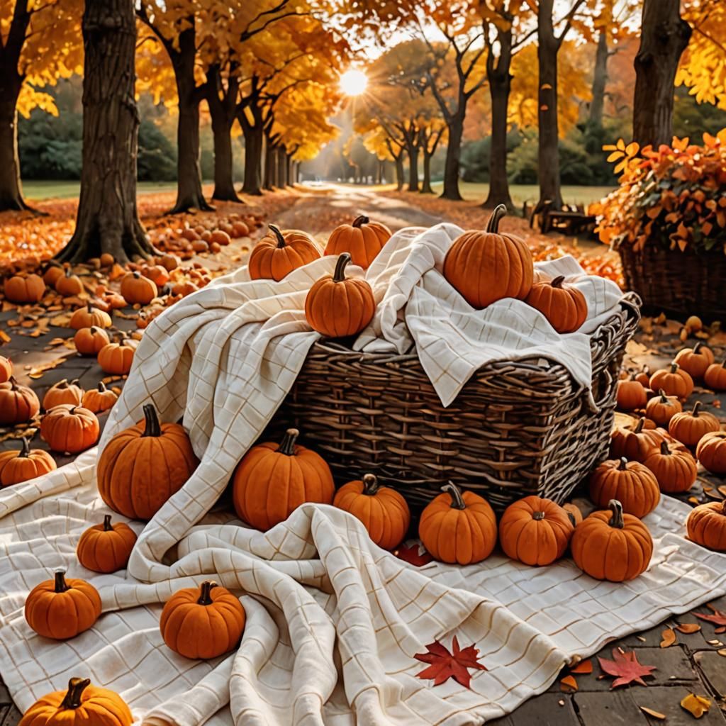 Cozy Autumn Scene with Pumpkins in Thomas Kinkade Style