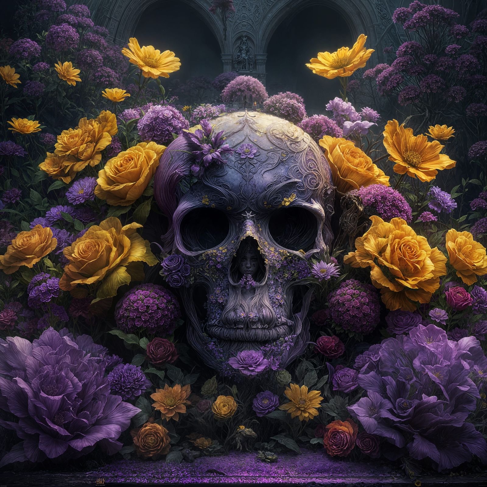 Ethereal Floral Tribute in Dark Fantasy