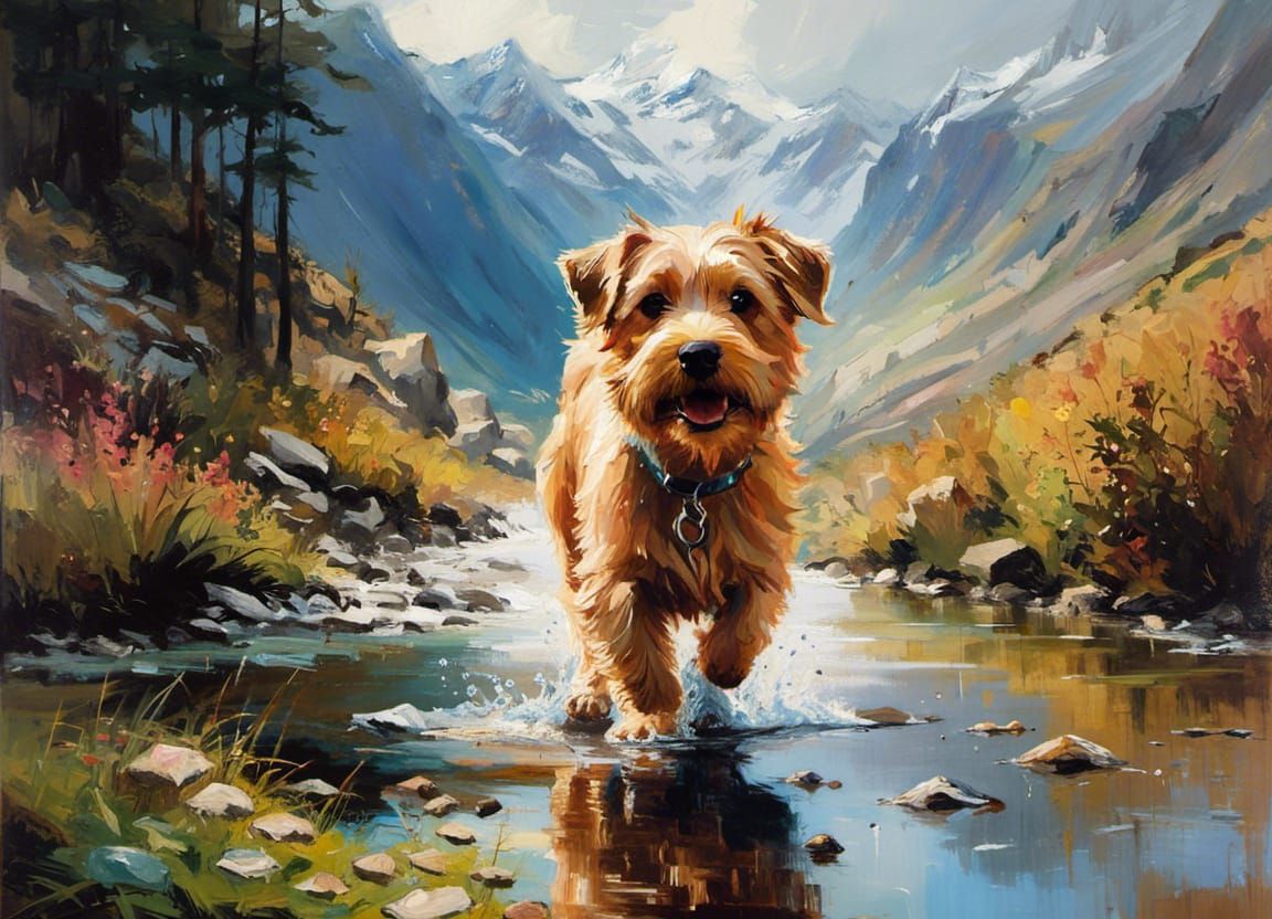 Norfolk Terrier's Joyful Himalayan Walk: Detailed Matte Pain...