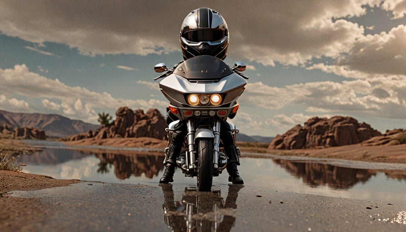 Miniature Biker on Harley Davidson Road Glide in Futuristic ...
