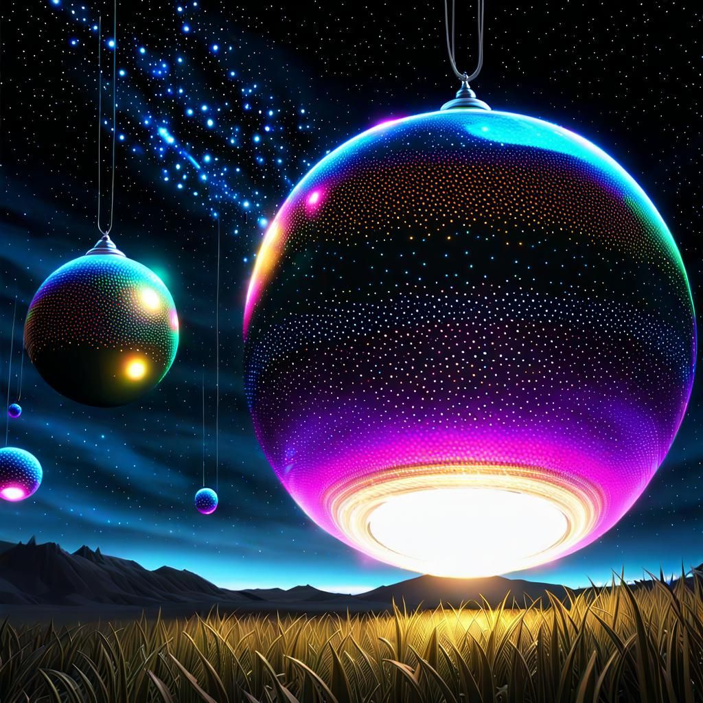 Mystical Orbs Floating in Starry Sky