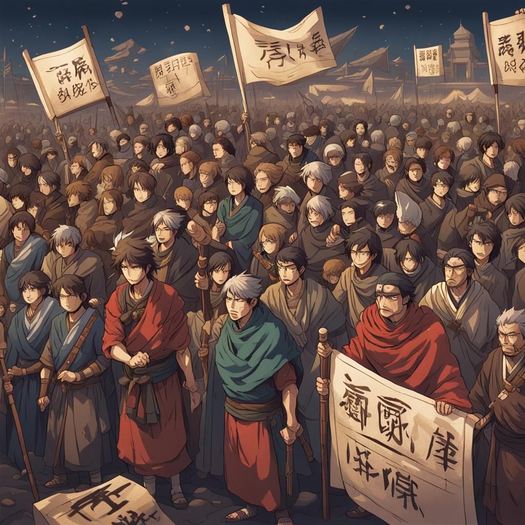 Ancient People's Rights Protest: Cel-Shaded Anime Art