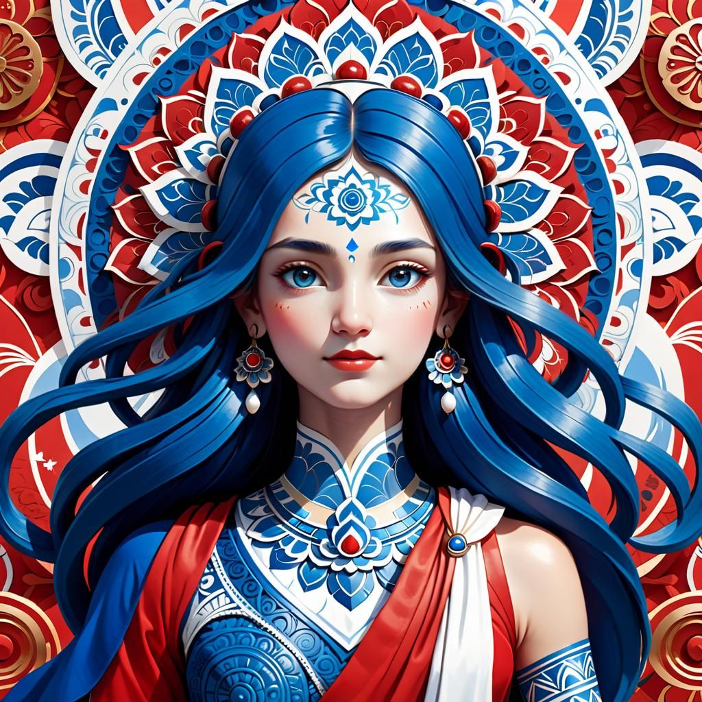 France's Mythological Goddess in Blue, White, and Red