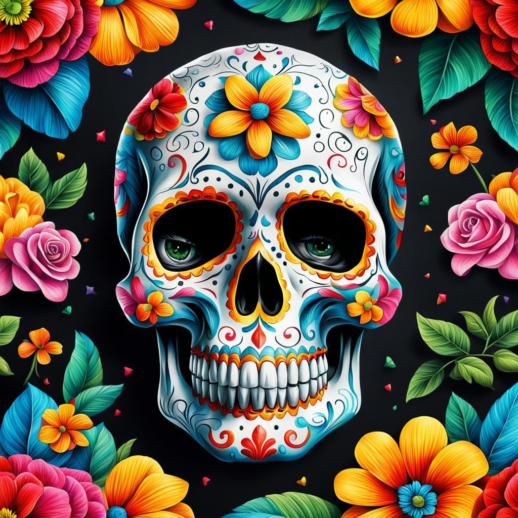 Realistic Sugar Skull in Day of the Dead Style