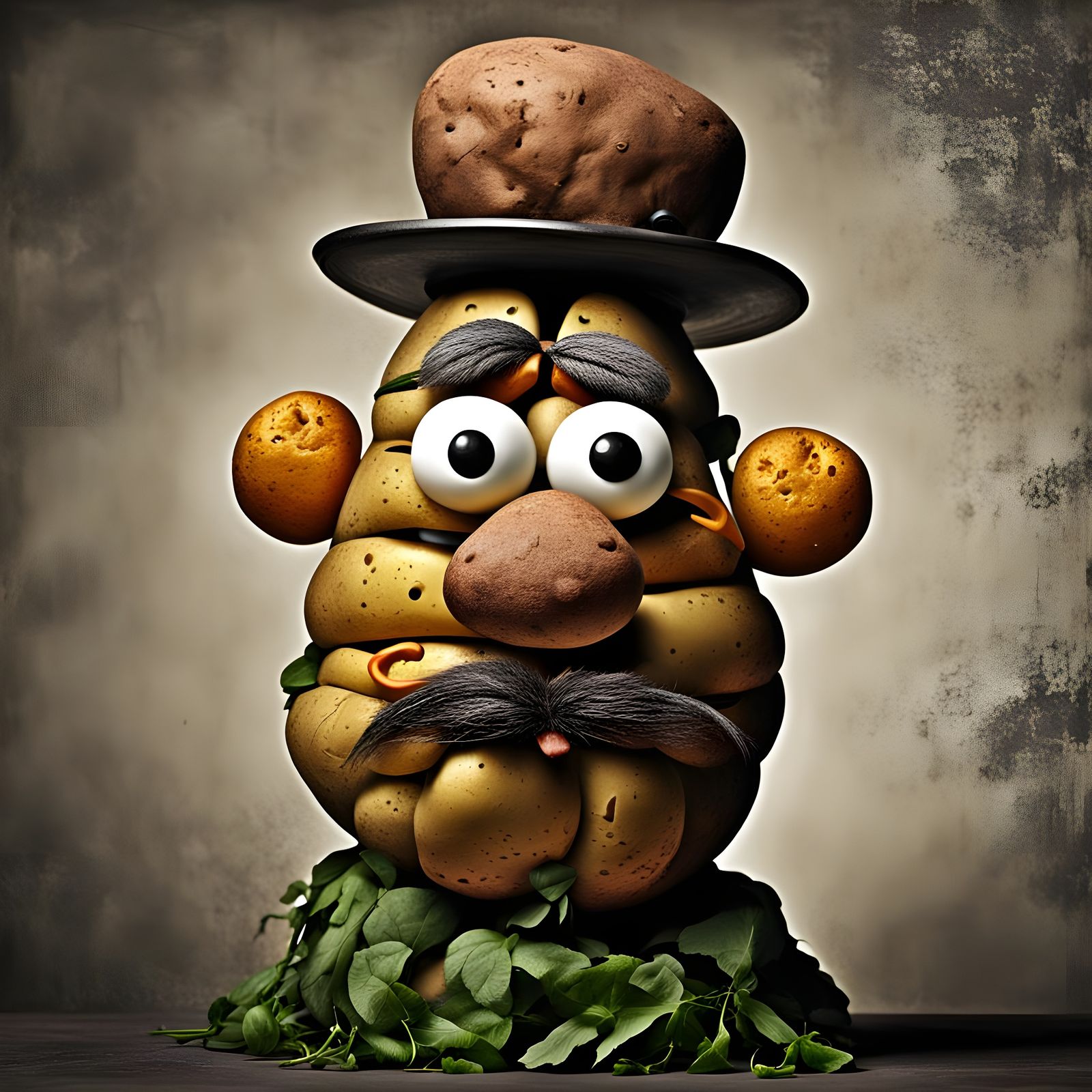 Gloomy Potato Head Person in Arcimboldo Style