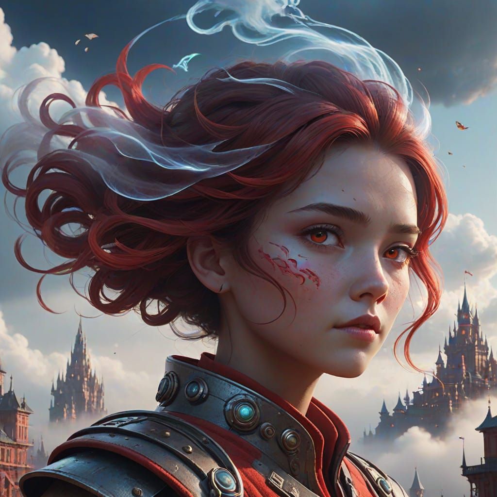 Futuristic Red Air Elemental Cityscape in Vibrant Reds and C...