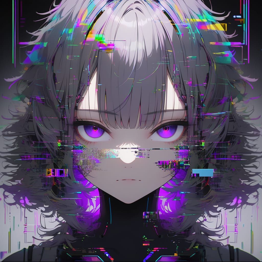 Cyberpunk Portrait of a Glitching Girl in VR