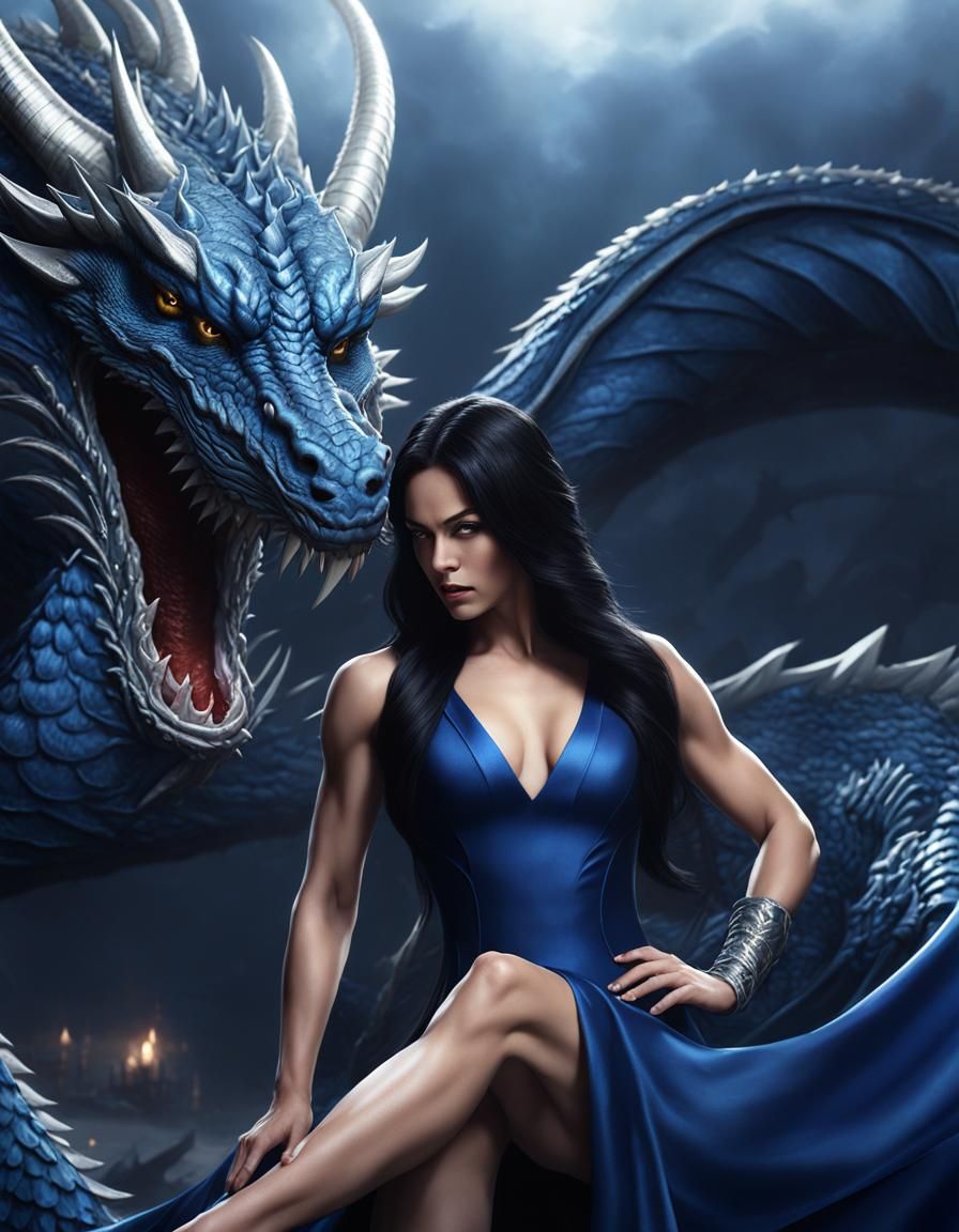 Dragon Guardian: Muscular Woman in Hyperdetailed Matte Paint...