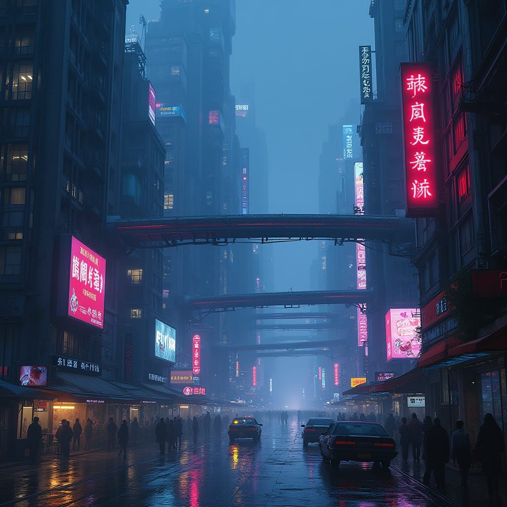 Futuristic Metropolis at Night in Cyberpunk Style
