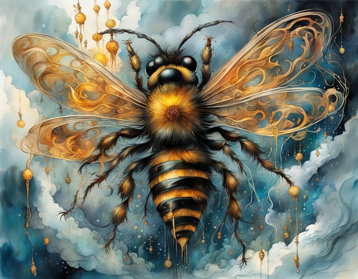 Destructive Honey Tornado Swirling with Bees