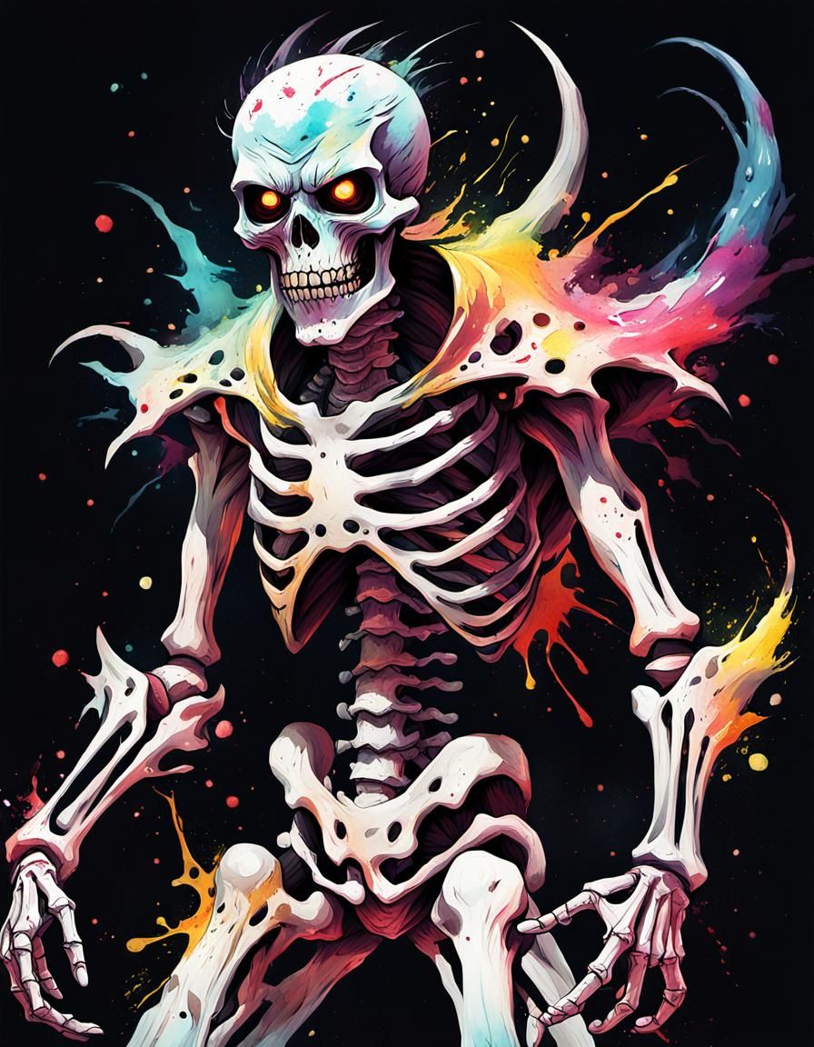 Vibrant Skeleton Demon in Oil on Canvas Style