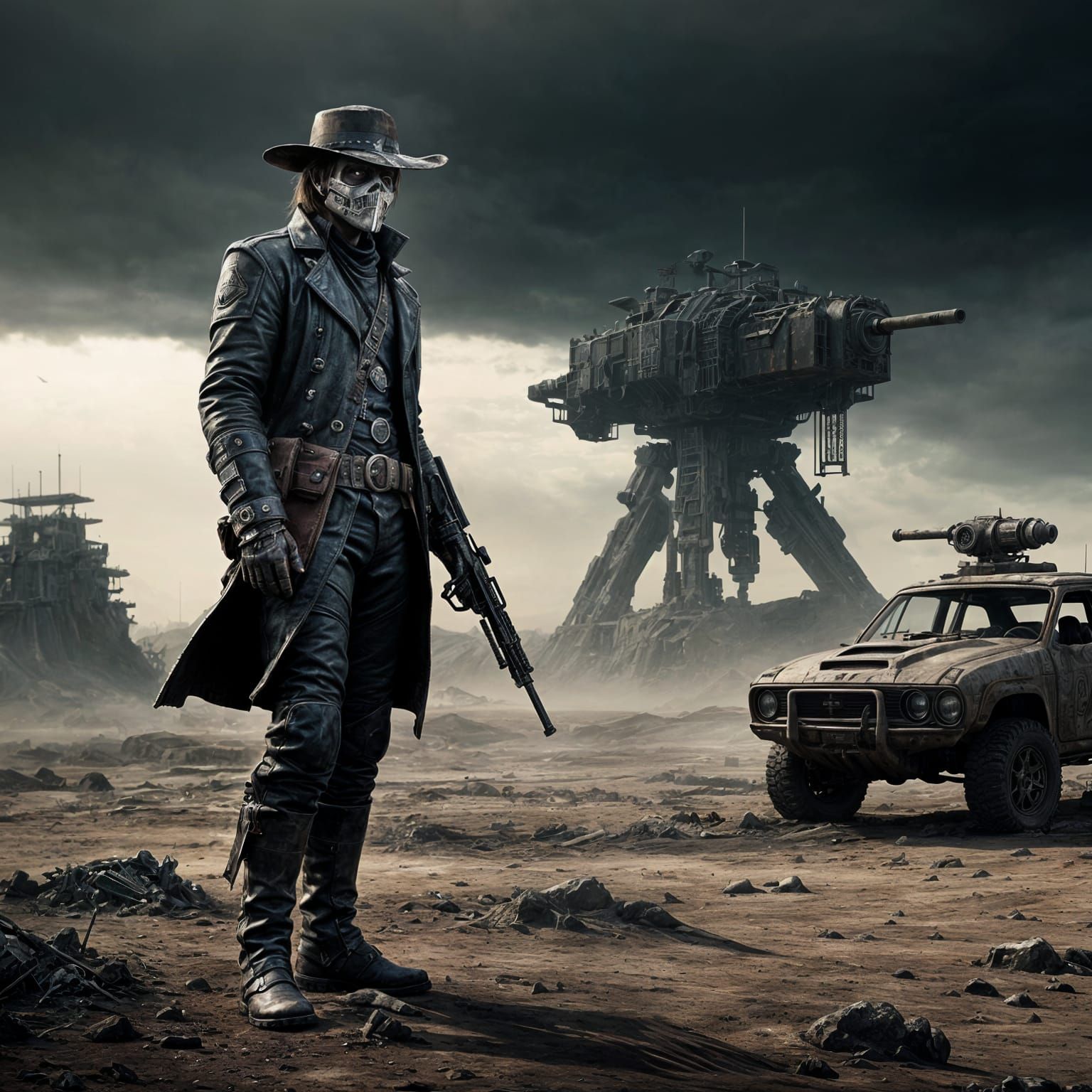 Dieselpunk Ranger in a Post-Apocalyptic Wasteland