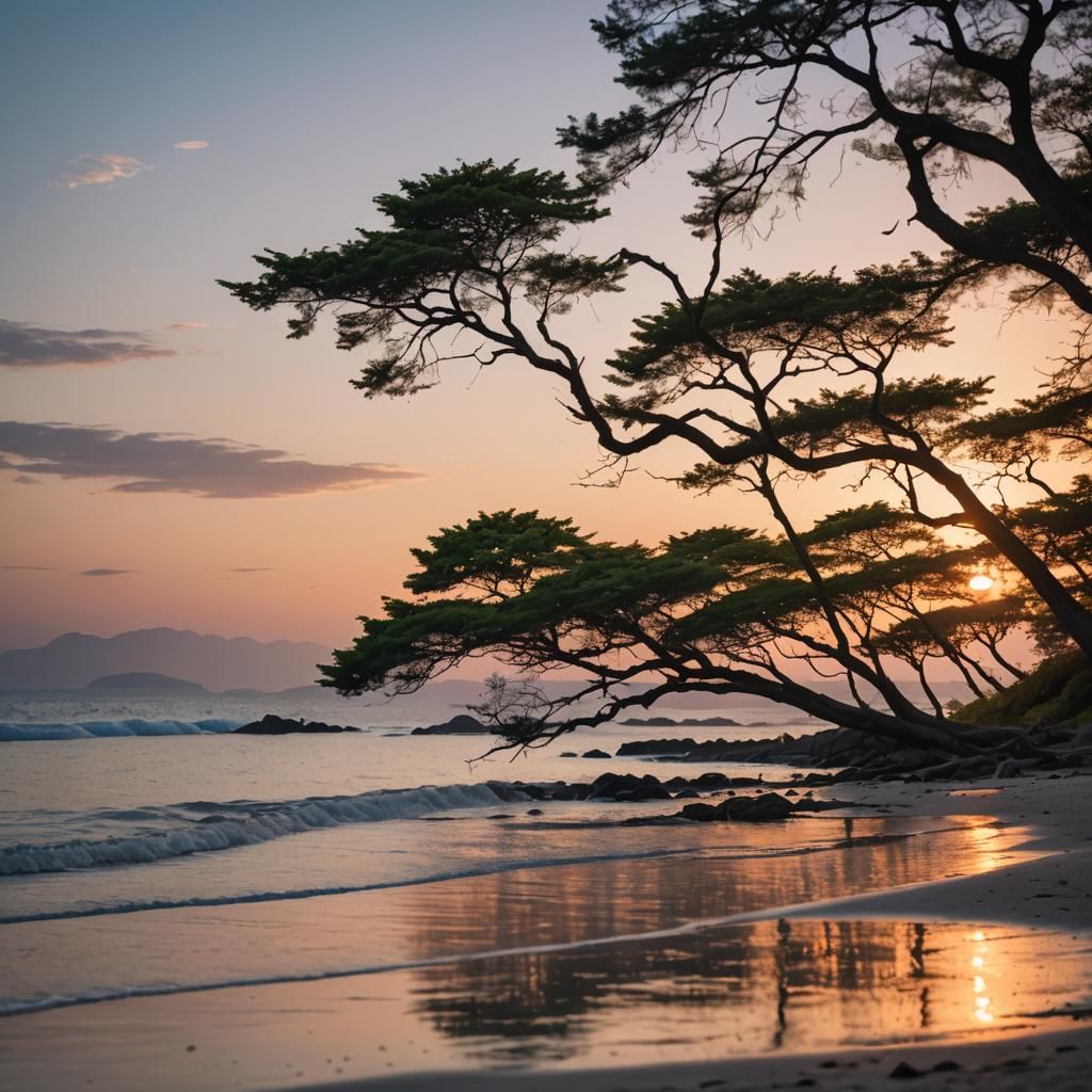 Idyllic Beach Sunset with Bokeh Effect