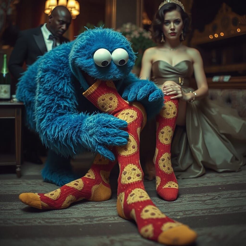 Cookie Monster's Sock Heist: A Hyperrealistic Sci-Fi Caper