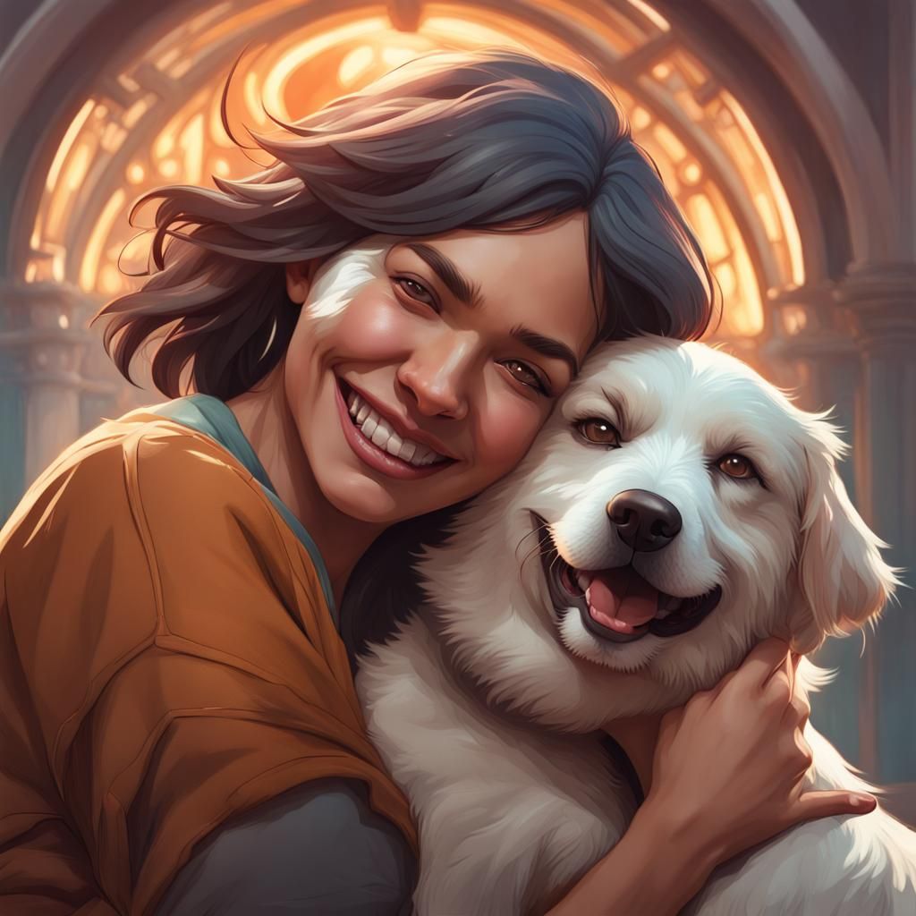 Woman and Dog Portrait in Art Nouveau Style
