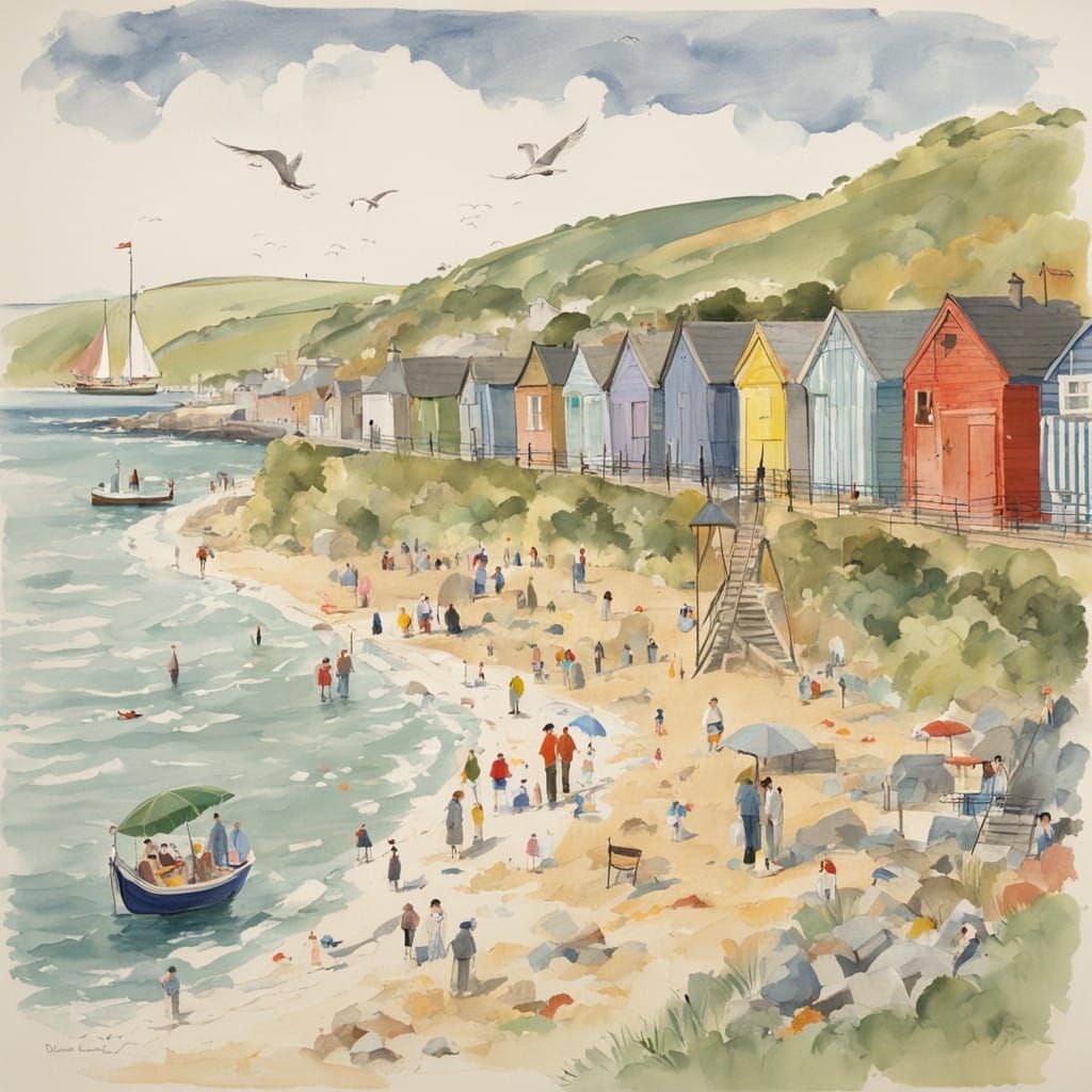 British Seaside Town in Vibrant Summer Color
