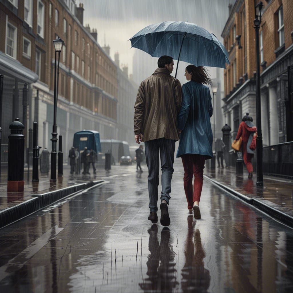 Rainy Morning in London: Hyperrealistic Splash Art