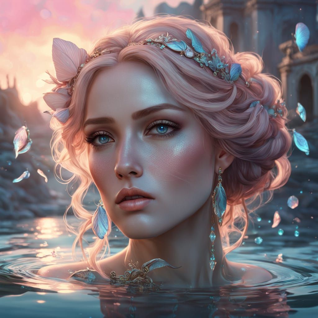 Pastel Siren Portrait with Pink Shell Top