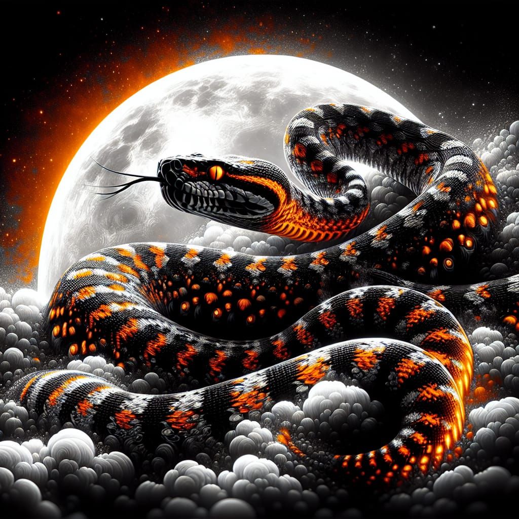 Menacing Monochrome Snake with Orange Splash