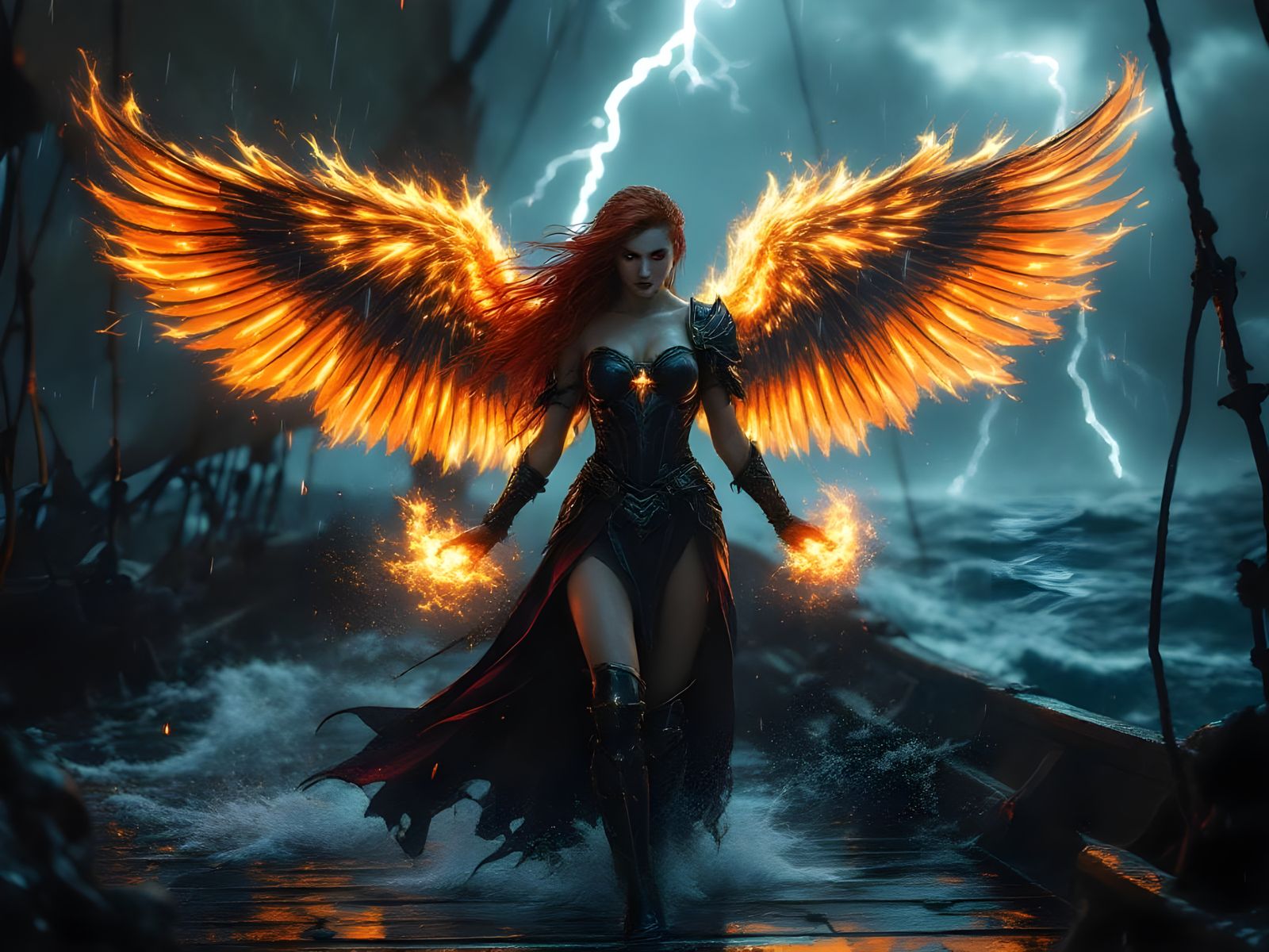 Siren Warlock on board of the Ultros, braving the storm