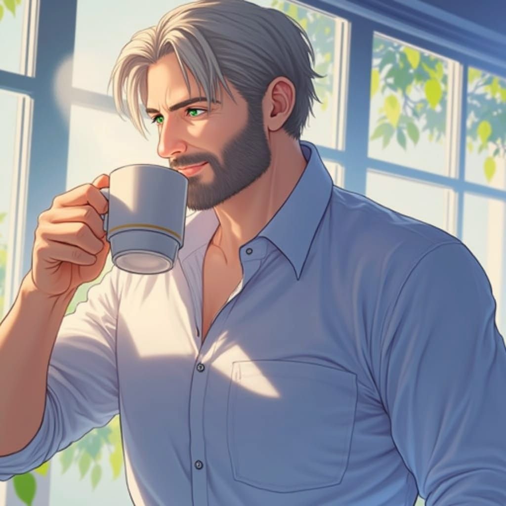 Kind Man Sipping Coffee on a Sunny Day