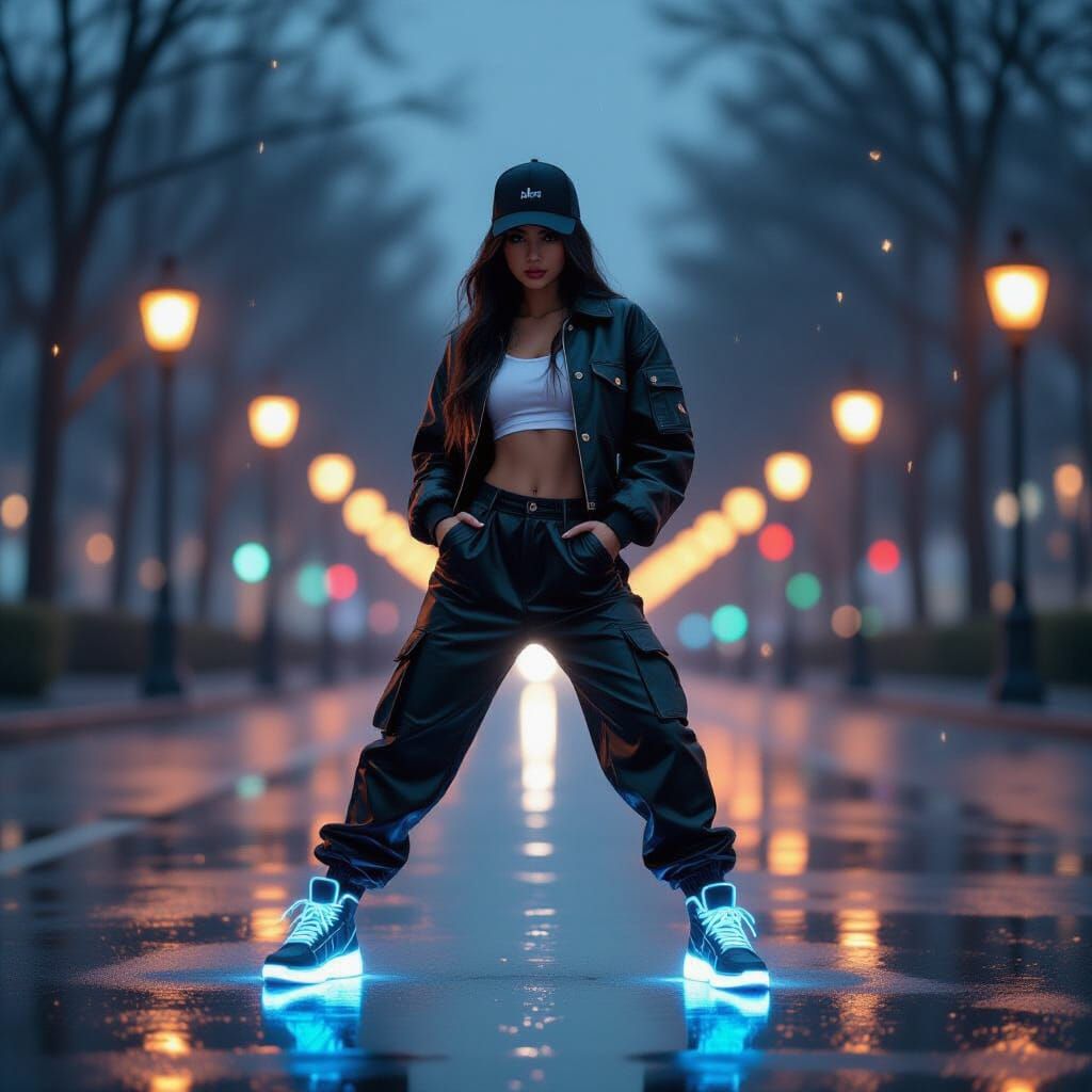 Hiphop Dancer in Night Park, Digital Art