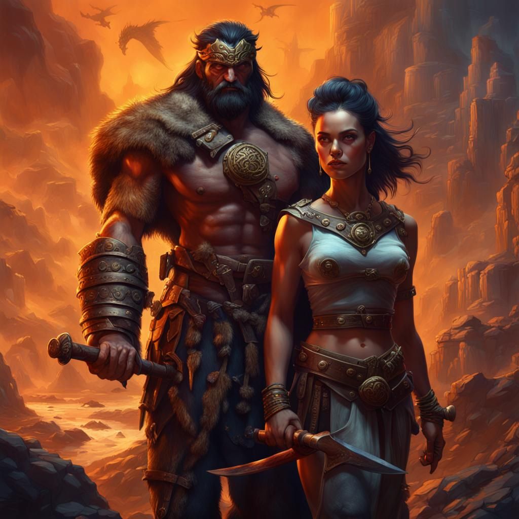 Barbarian Couple in Frazetta Fantasycore Style