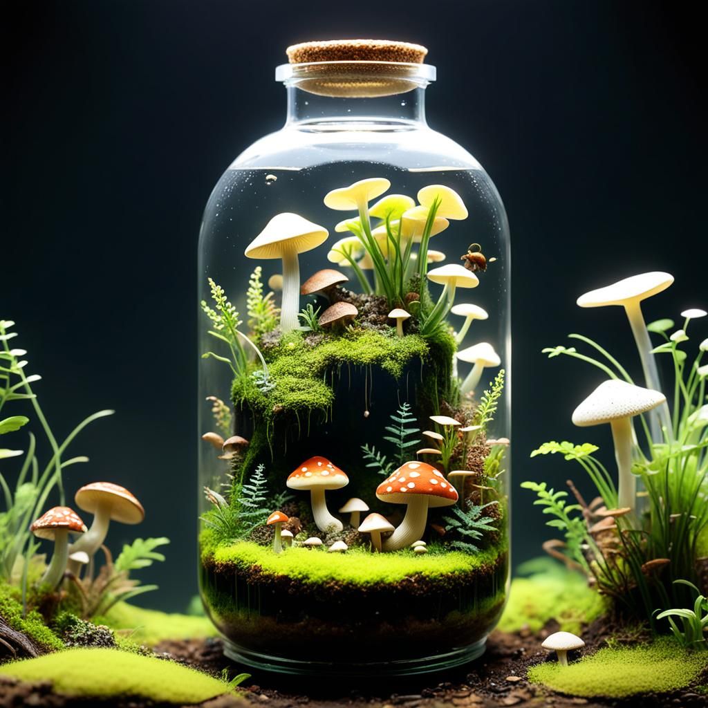 Dynamic Terrarium Ecosystem in a Bottle