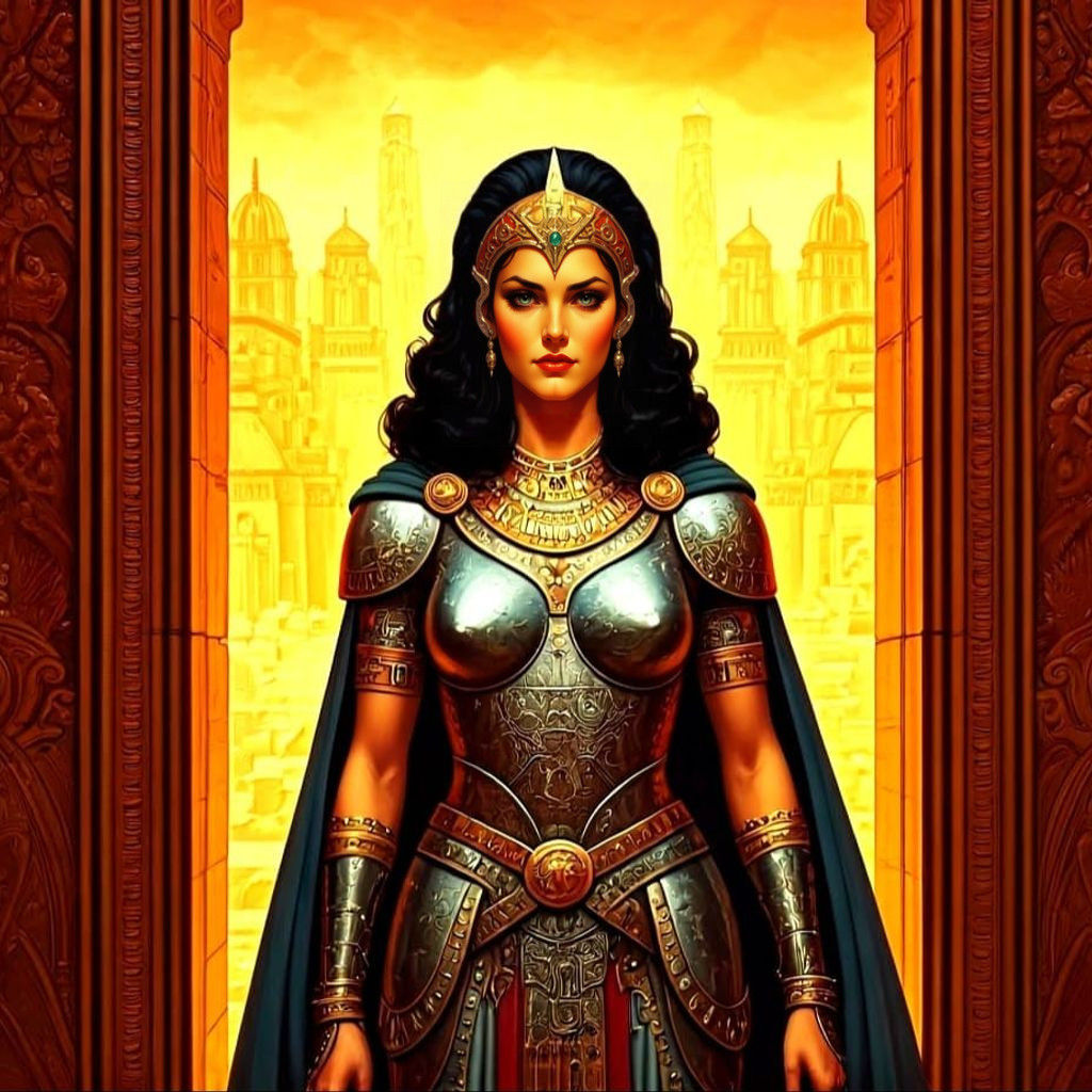 Pulp Magazine Cover: Female Warrior in Temple