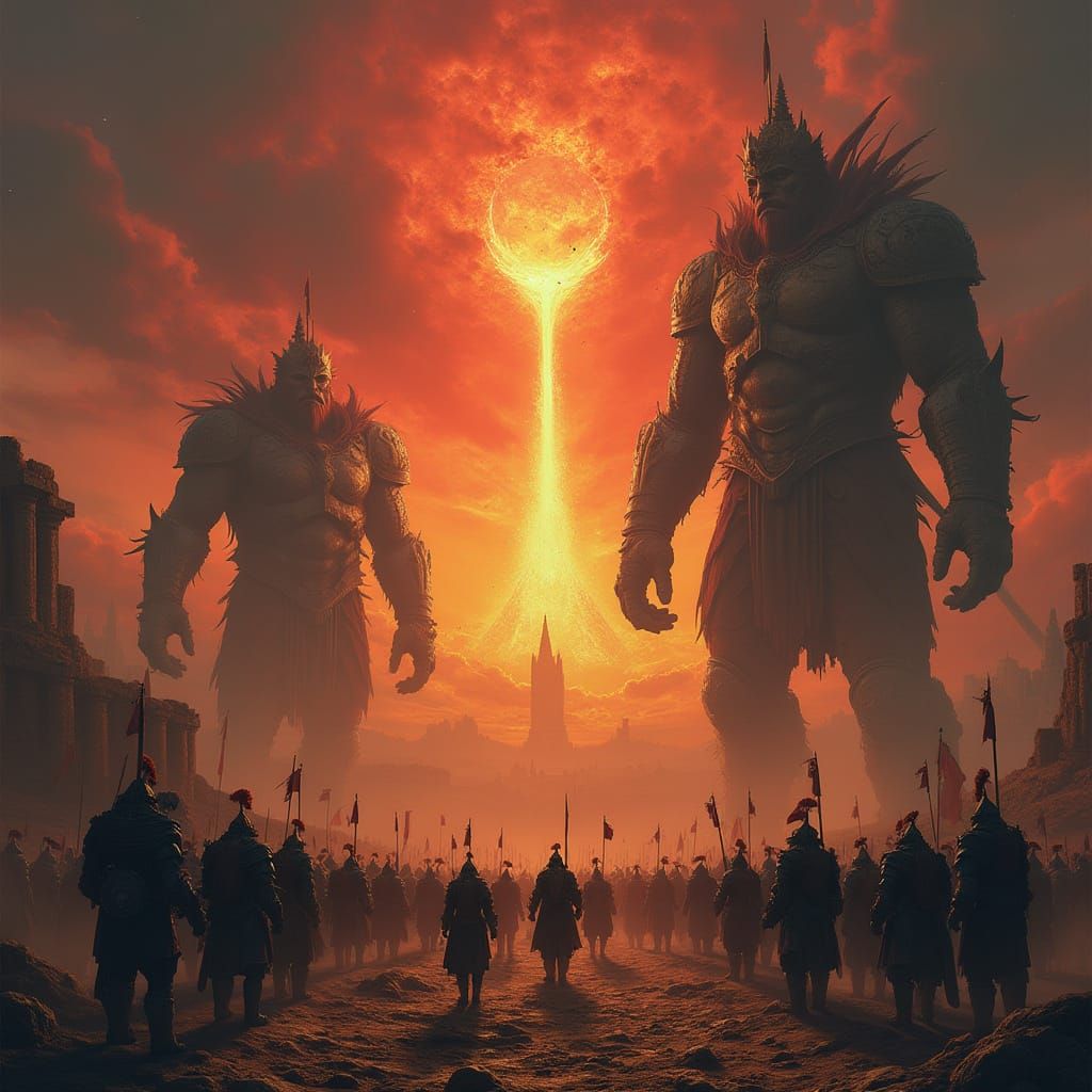 Giants and Humans Unite on Battlefield in Renaissance Style