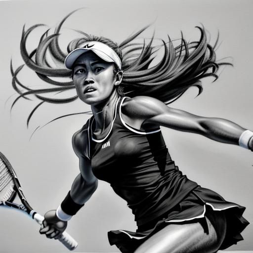 Hyperdetailed Charcoal Sketch of Women's Tennis