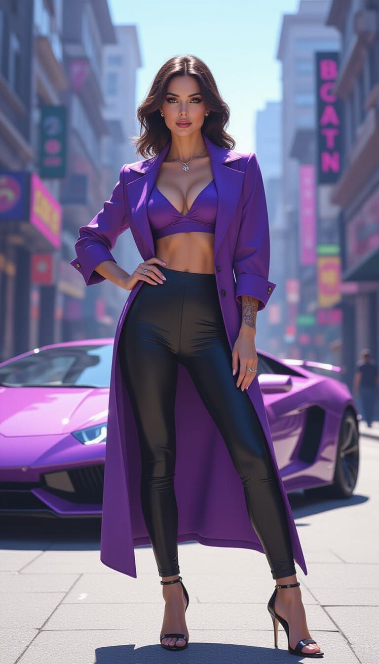 Aetherpunk Woman with Rose Tattoos in Urban Scene