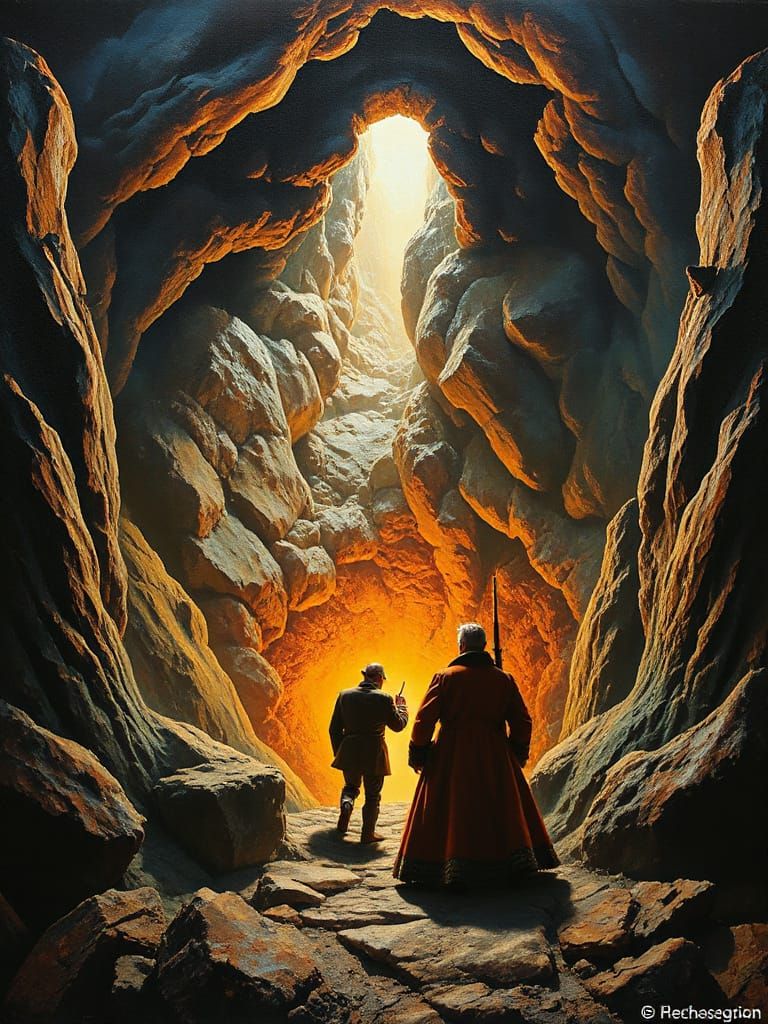 Journey to Earth's Core: A Surrealist Oil Painting