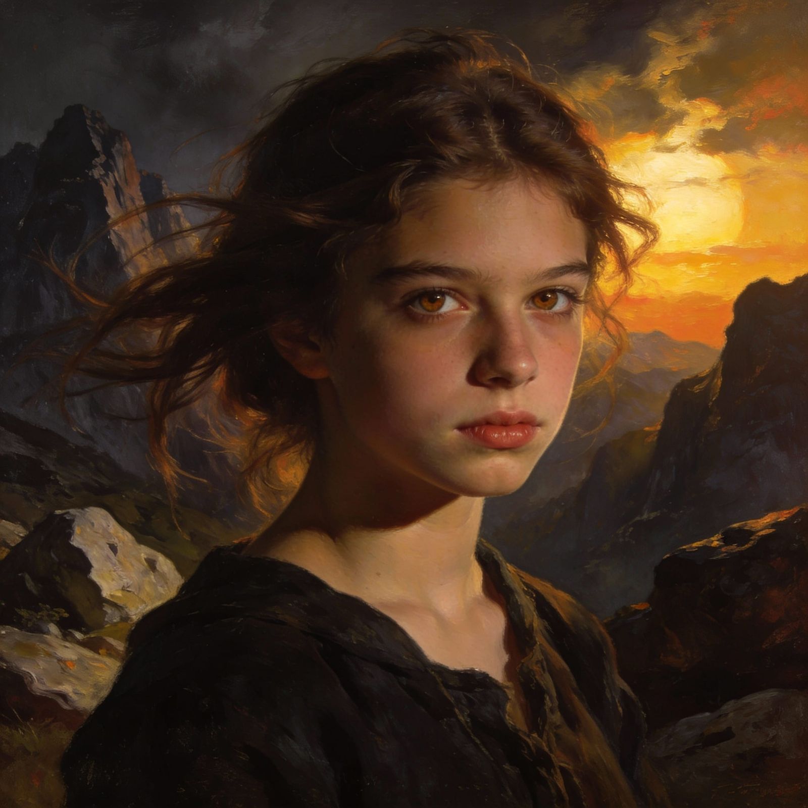 Neo-Romantic Portrait of Determined Teenager in Dramatic Lan...