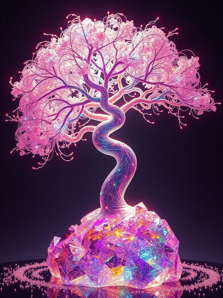 Holographic Cherry Tree in Sci-Fi Style