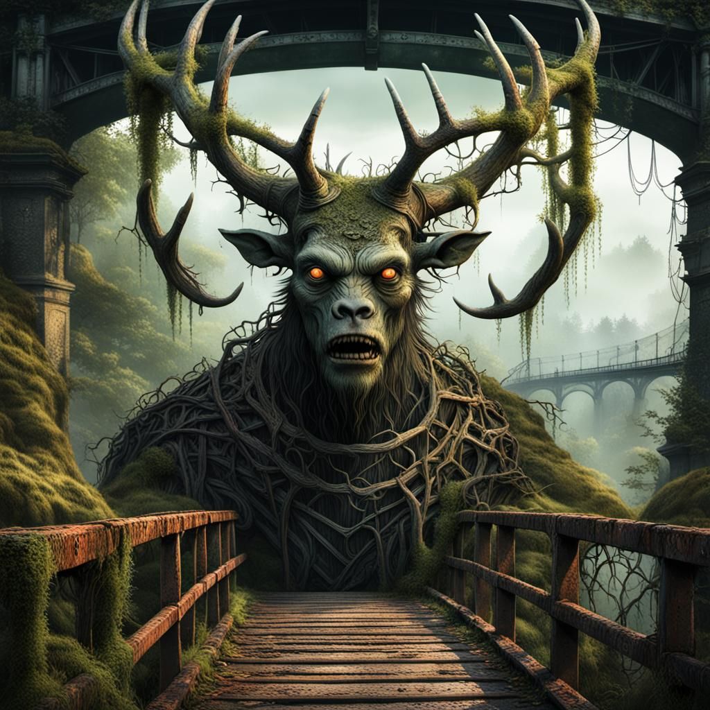 Detailed 3D Wendigo Portrait in Dark Fantasy Style