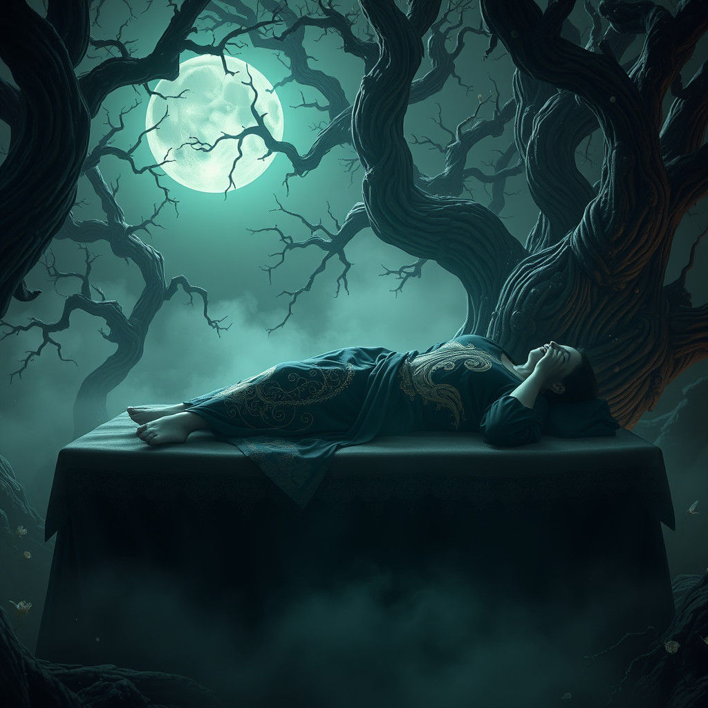 Mystical Night Sleeper in Dreamlike Forest Realm