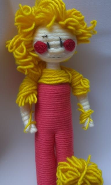 Yarn Effigy Doll in Yellow and Pink