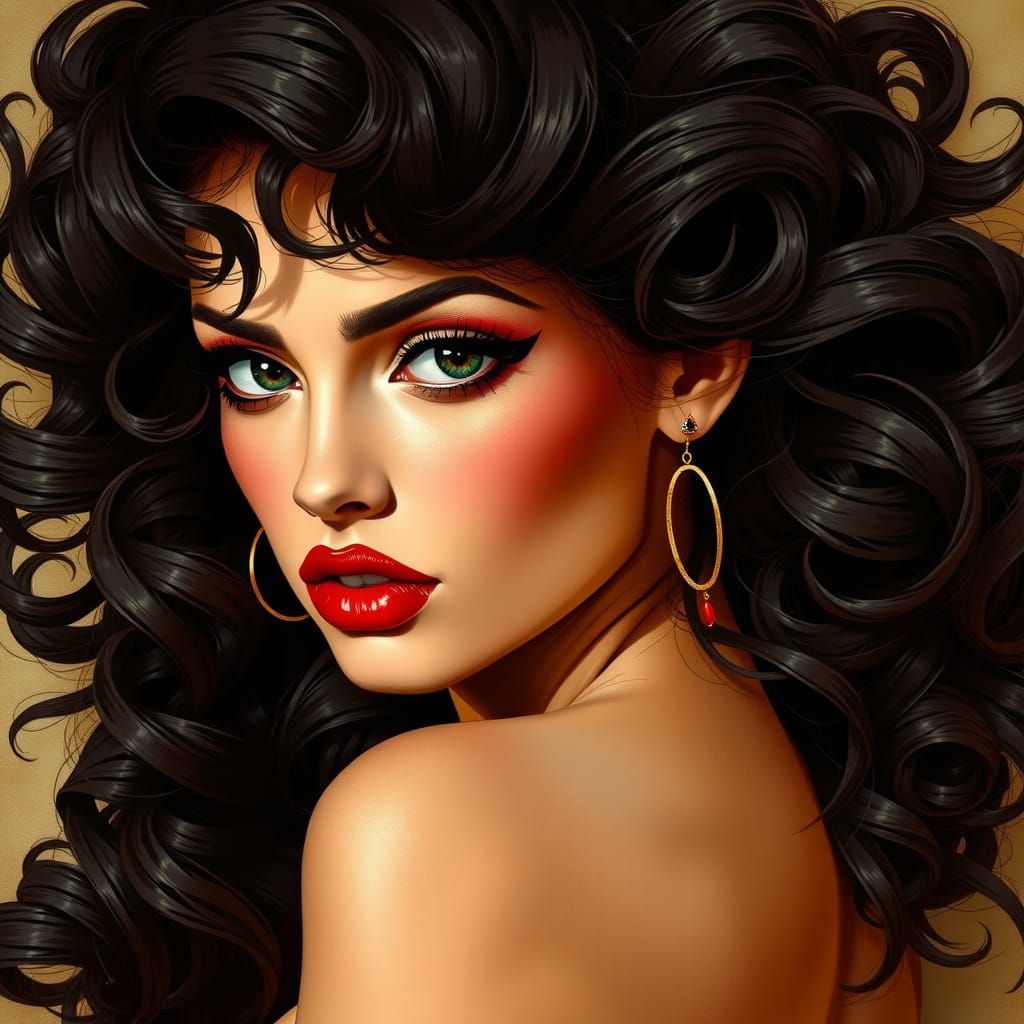Sultry Goddess of Luscious Curls in Jewel-Toned Hues