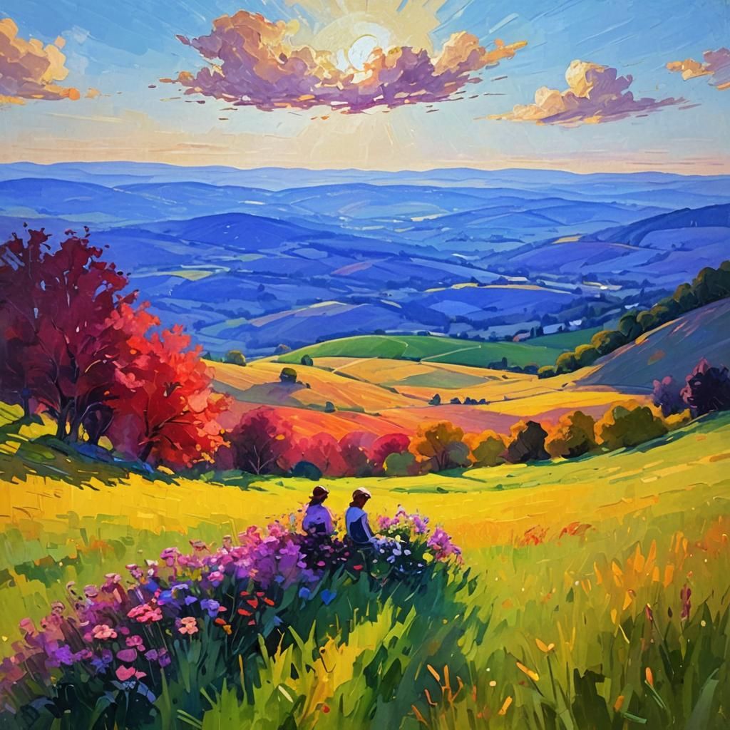 Impressionist Woman Contemplates Sunlit Landscape