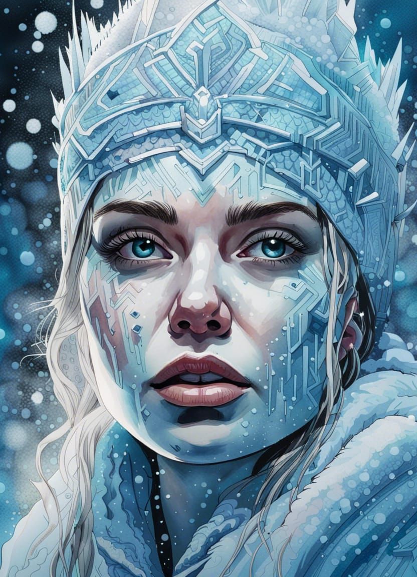 Intricate Watercolour Portrait of an Ice Princess