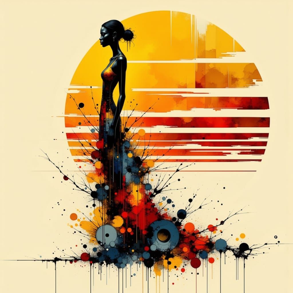 Abstract Female Figure in a Flowing Paint Dress