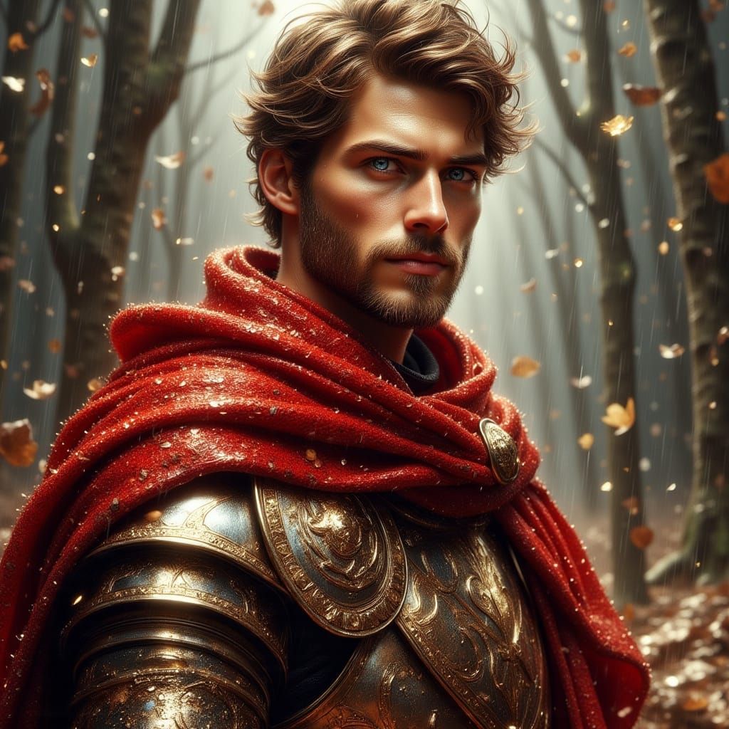 Noble Paladin Character Portrait in Red Cloak