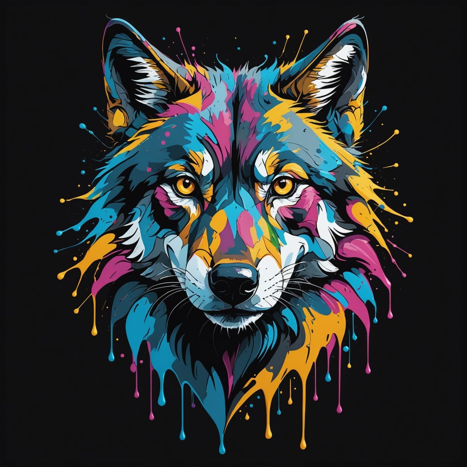 Abstract Wolf Head Graffiti Art on Black