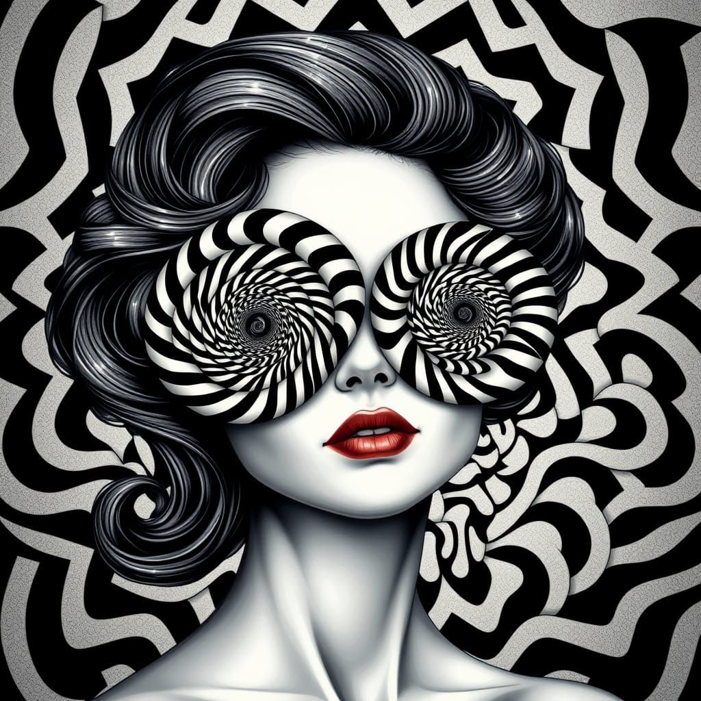 Surreal Art Nouveau Lady in Hypnotic Spirals