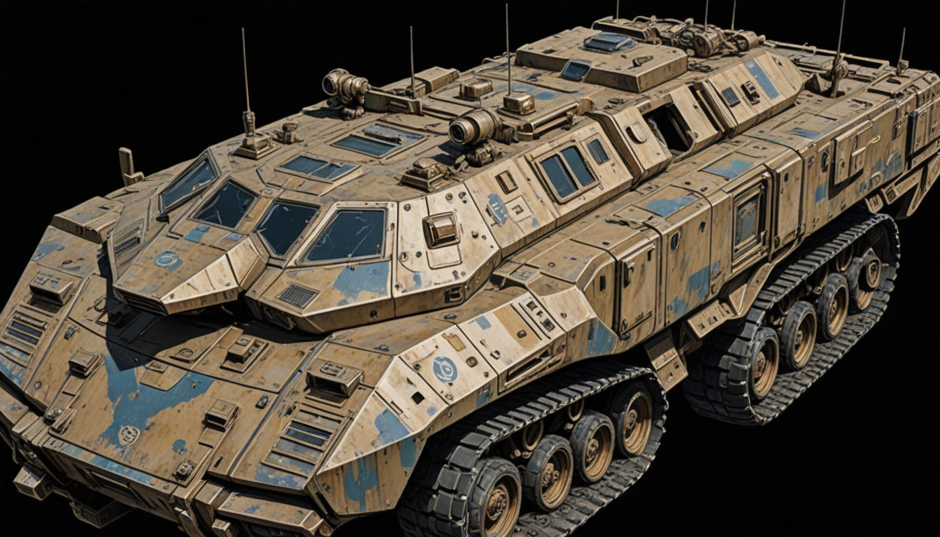 Realistic sci-fi armored troop transport vehicle providing m...