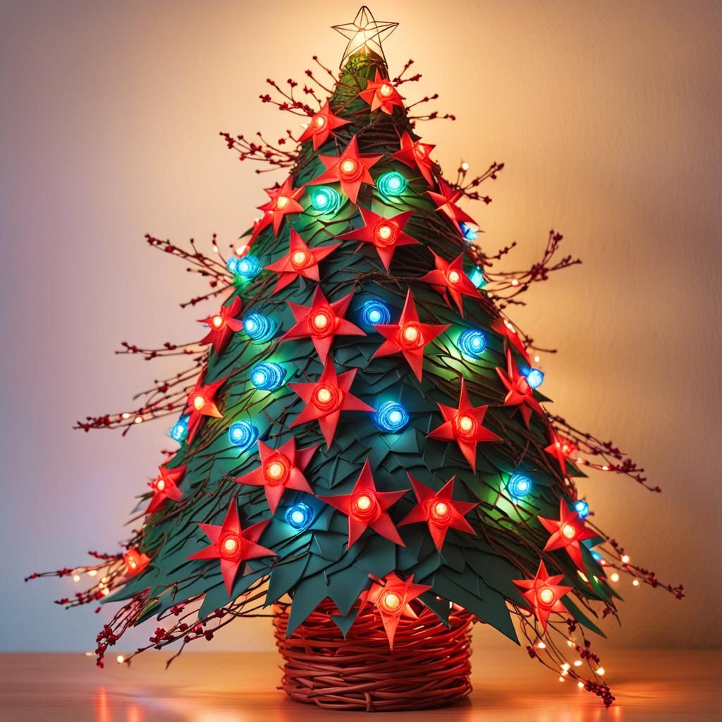 Whimsical Fir Tree in Iridescent Blooms