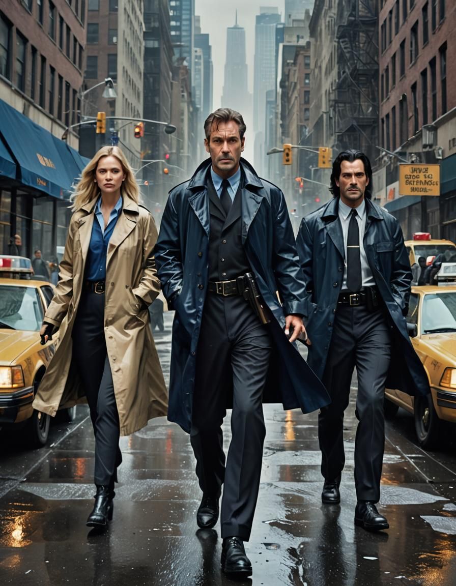 New York Detectives Action Movie Poster in Hyperrealism